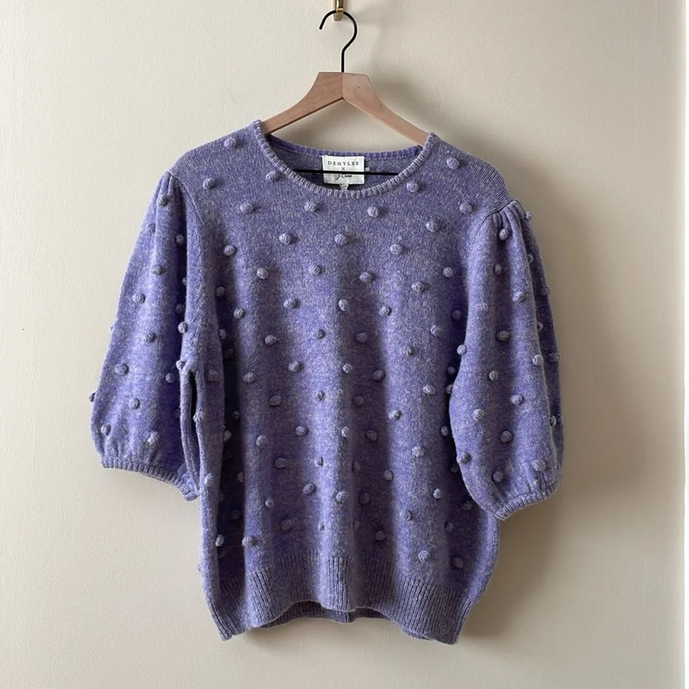 DEMYLEE x J. CREW Puff Sleeve Pom Pom Wool Blend Sweater Lavender Size XXL NWT